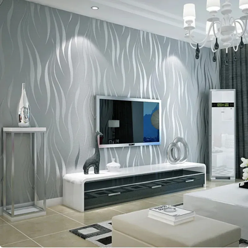 Aufkleber Moderne minimalistische Wellenstreifen-Schlafzimmer-Wohnzimmer-Vliestapete 0,53 m * 10 m = 5,3 m²