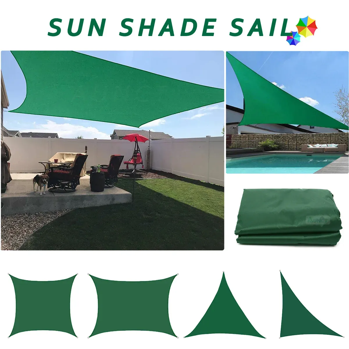 NETS Green foncé imperméable du soleil SHADE SALLE RECTANGE RECTANGE TRIANGLE GARDINE TERRACE PAPE PISCURE CAMP CAMP RADING YOUR AUT