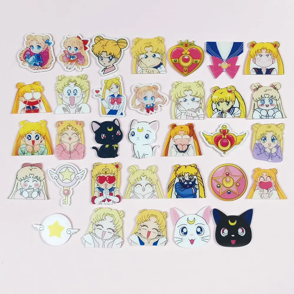 Miniatures 50pcs 33 Styles Mix Japan Cartoon Characters Anime Girl Flatback Planar Resin Cabochon DIY Crafts Phone & Hair Bows Accessories