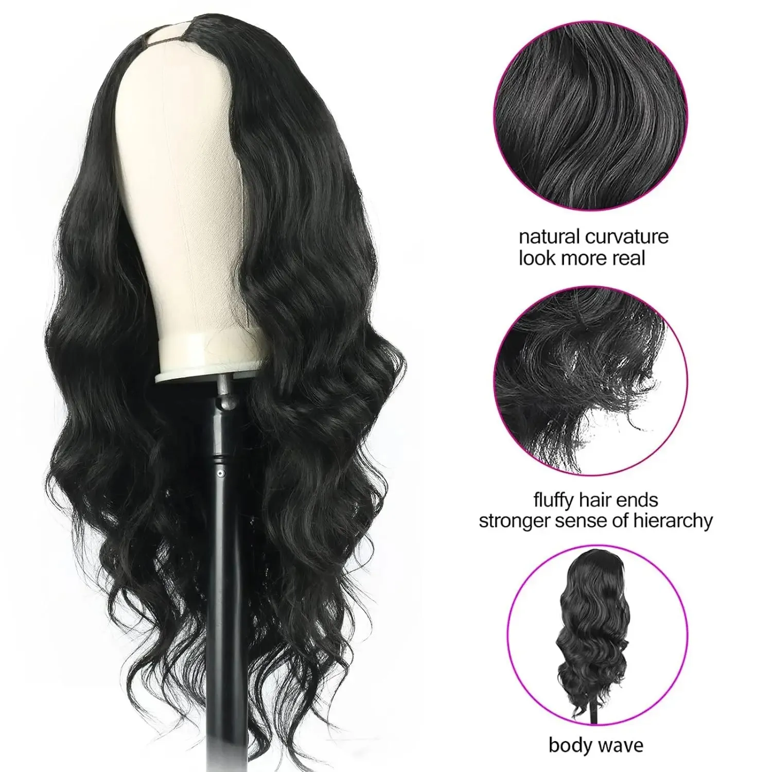 V Part Wig Body Wave Synthetic Wigs for Women 24inch Black Hair V Part Wigs Glueless Full Head Clip in Half Wigs No Leave Out