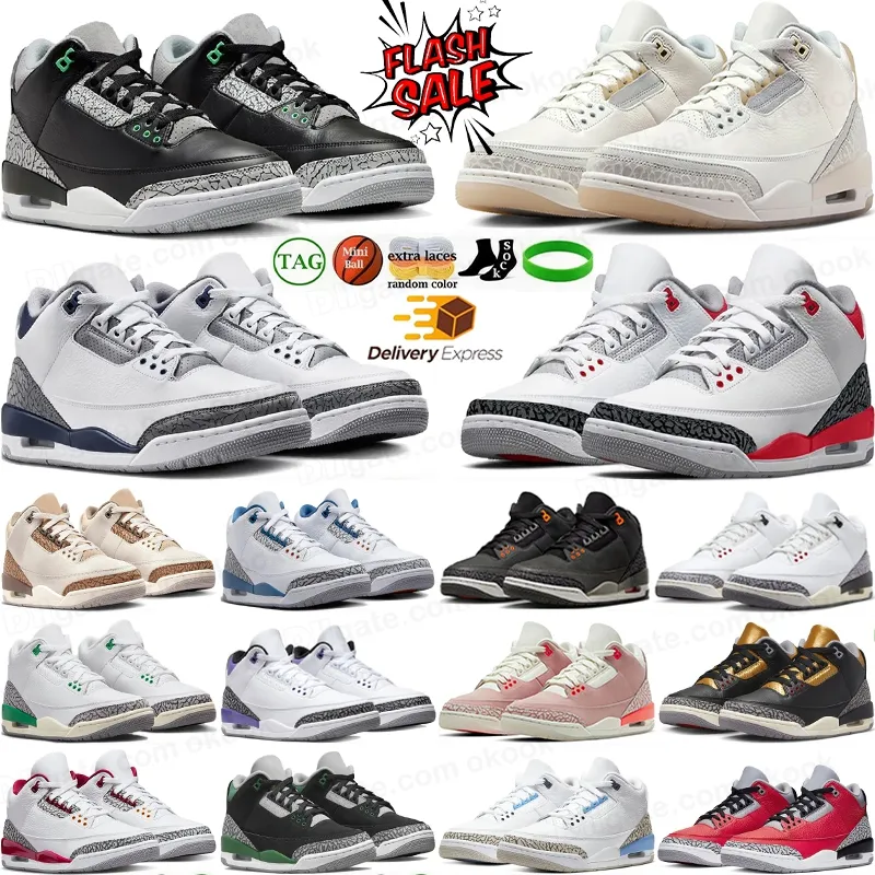 With Box Jumpman 3 basketball shoes 3s Midnight Navy Green Glow White Cement Fire Red Pine Green Cardinal Racer Blue Dark Iris UNC Jump man Mens Women