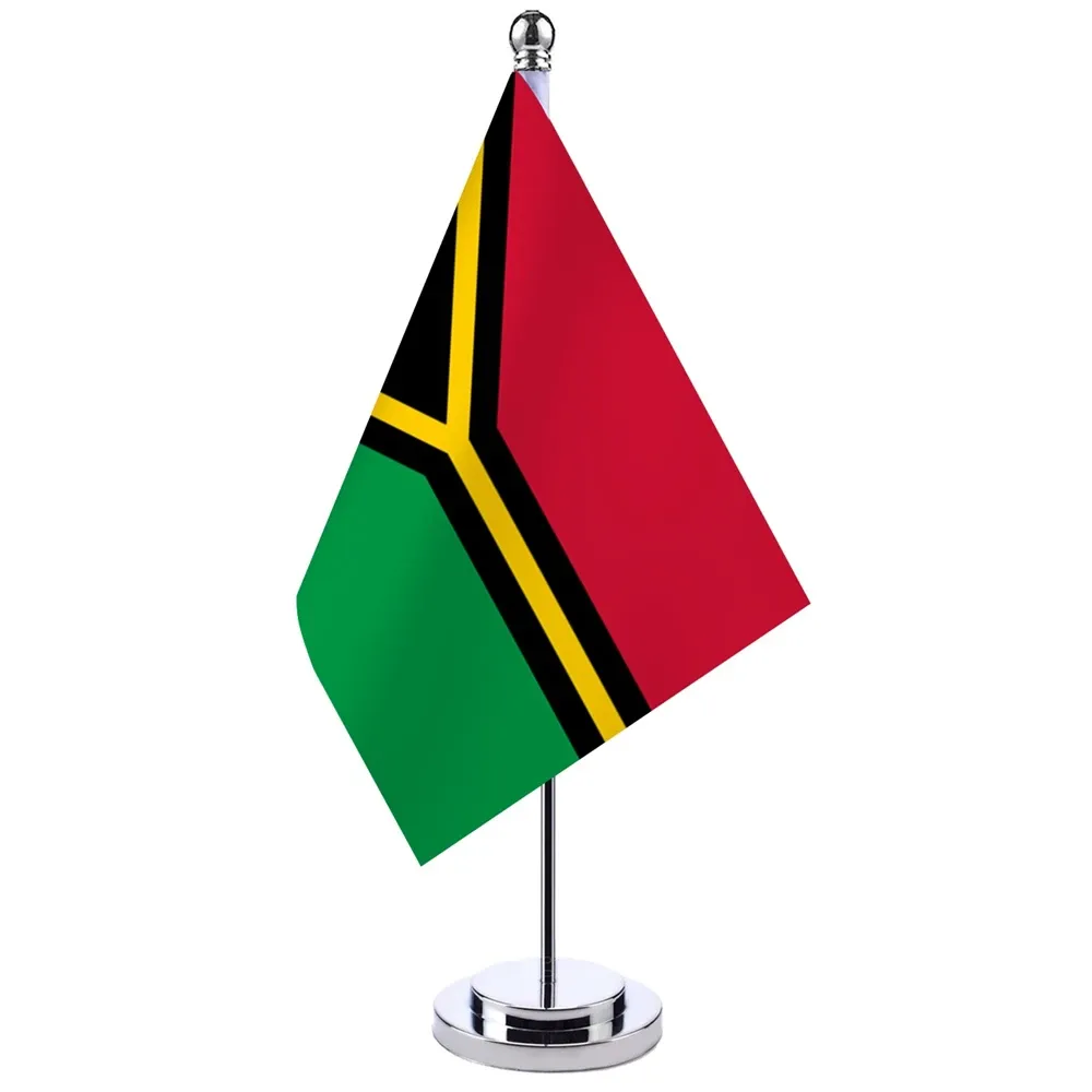 Tillbehör 14x21cm Office Desk Flag of Vanuatu Banner Boardroom Table Stand Pole Vanuatu National Flag Set Meeting Room Decoration