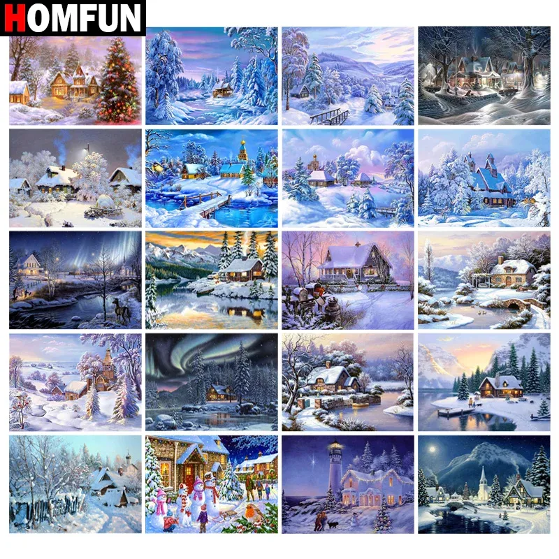 Стичка квадрат Homfun/круглый сверло 5d Diy Diamond Painting "House Snow Winter Landscape" Вышивая вышивка