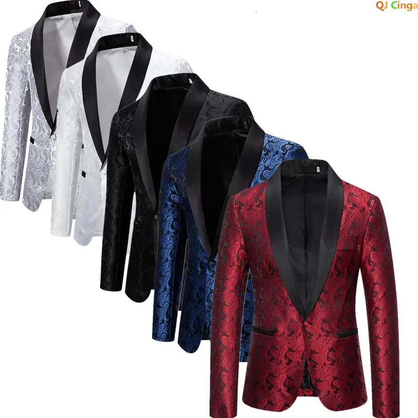 Red Cashew Flower Jacket Mens Wedding Party Dress Jacket White Blue Black Jacket S M L XL XXL 240326