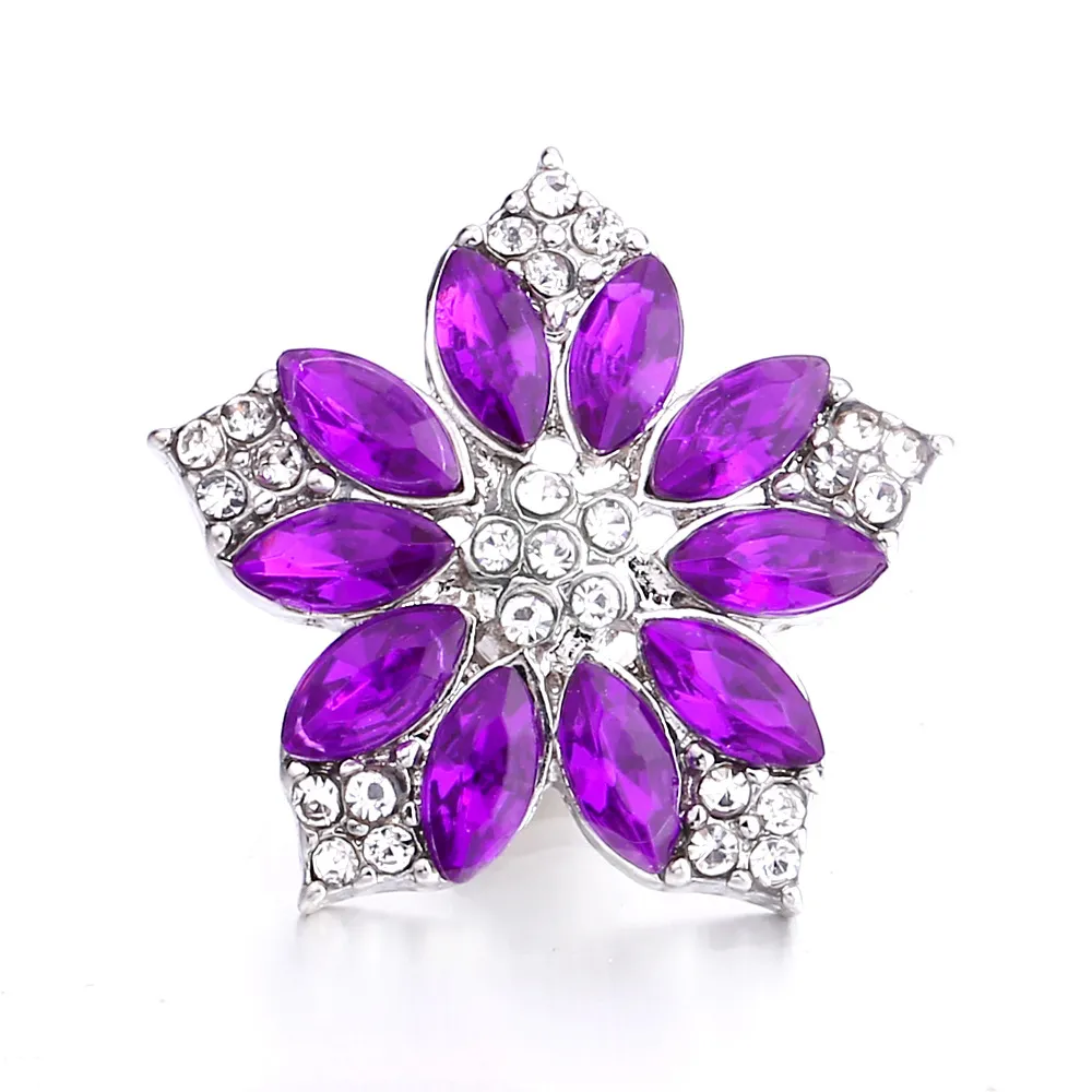 Högkvalitativ strass blomma 18mm metall snap -knappar diy charms knapp smycken