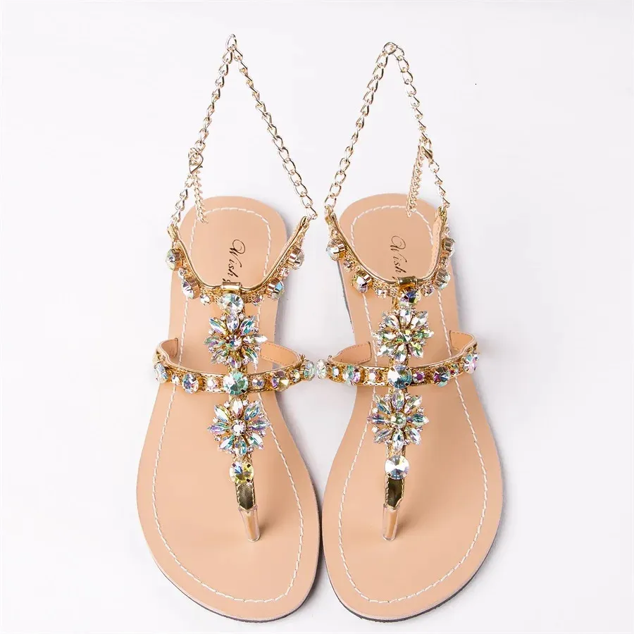 Summer Women Fashion Diamond Sandals Casual Beach Shining Boho Shoes Femal T-strap Thong Flip Flops Slippers Plus Size 240309