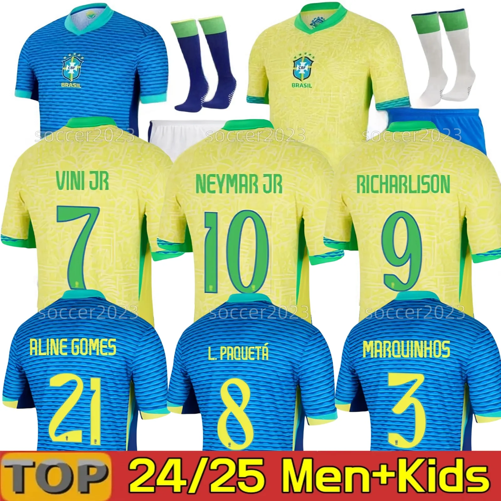 2024 Brasile Copa America Cup Cup Soccer Maglie Neymar Vini Jr Paqueta Raphinha L.Paqueta National Team Shirt Football Shirt Kit Kit G.Jesus P.Coutinho T.silva Pele Marcelo