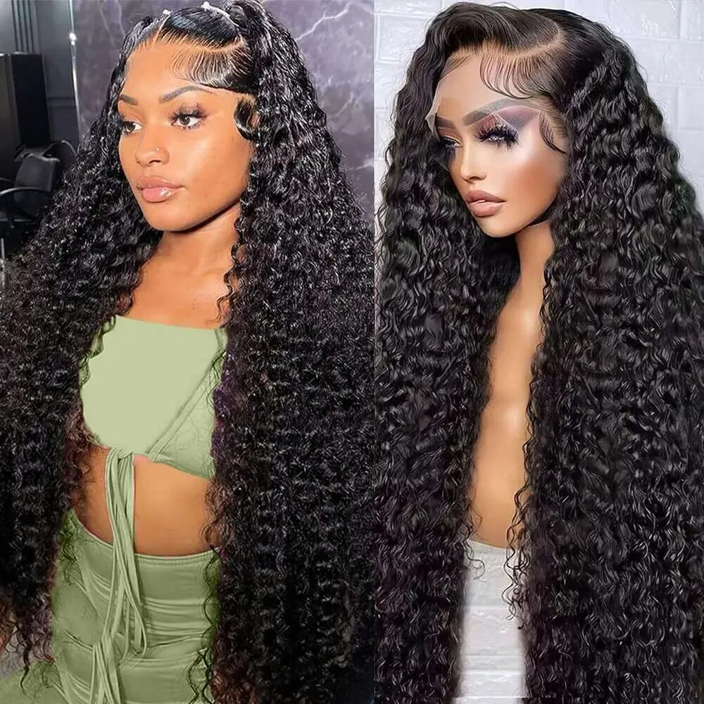 Tsiyu 13x6 Wave Front 180% densitet HD Transparent frontal peruk Big Lace Area13x6 Deep Curly Glueless Wigs Human Hair Pre Plucked For Women 28 tum