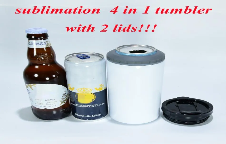 sublimation 16oz 4 in 1 tumbler blank can cooler white Stainless Steel straight tumbler with 2 lids6771669