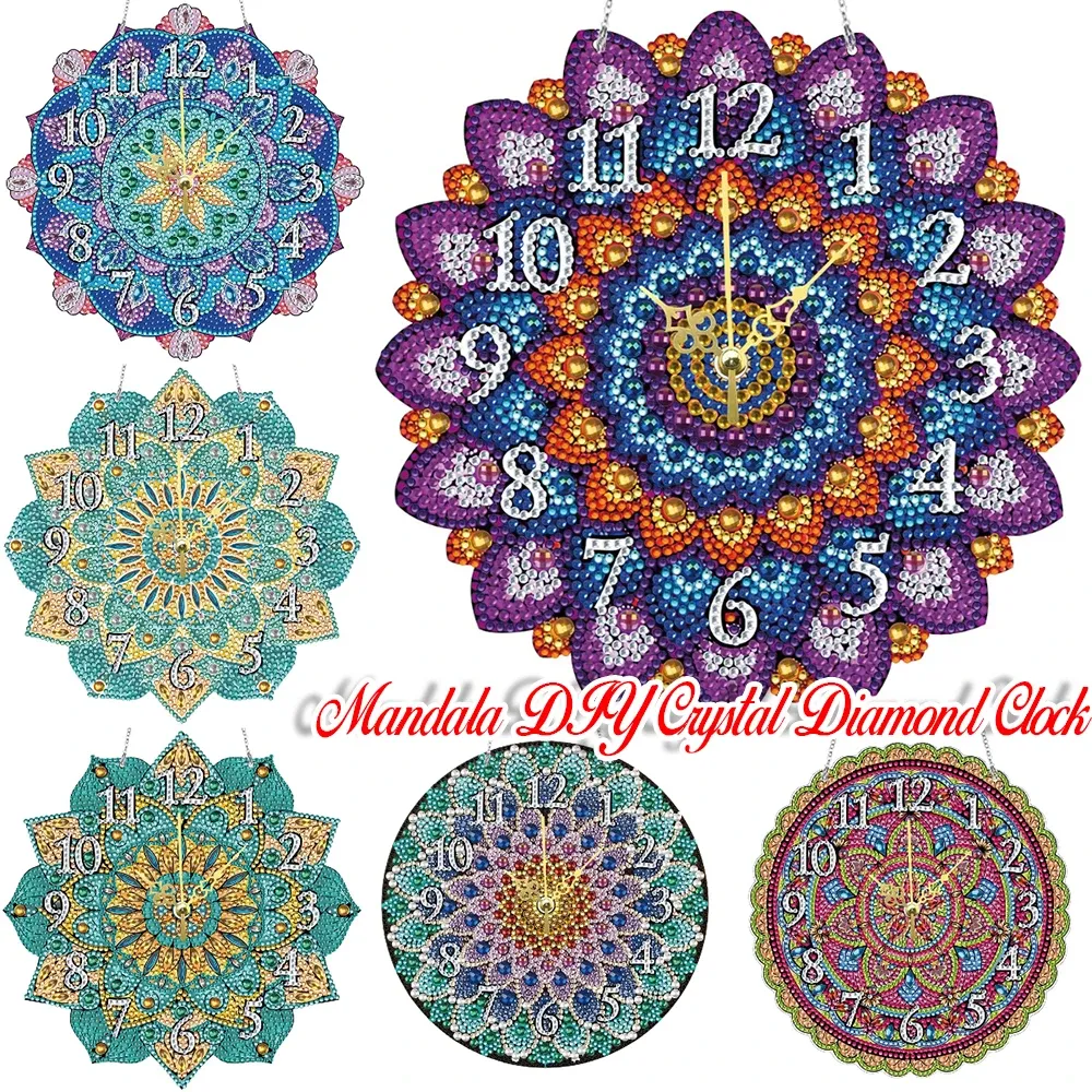 Stitch Mandala DIY Crystal Diamond Clock Cross Stitch Embroidery Kit Art Mosaic Clock Paint by Number Kits Mandala Gifts & Souvenirs