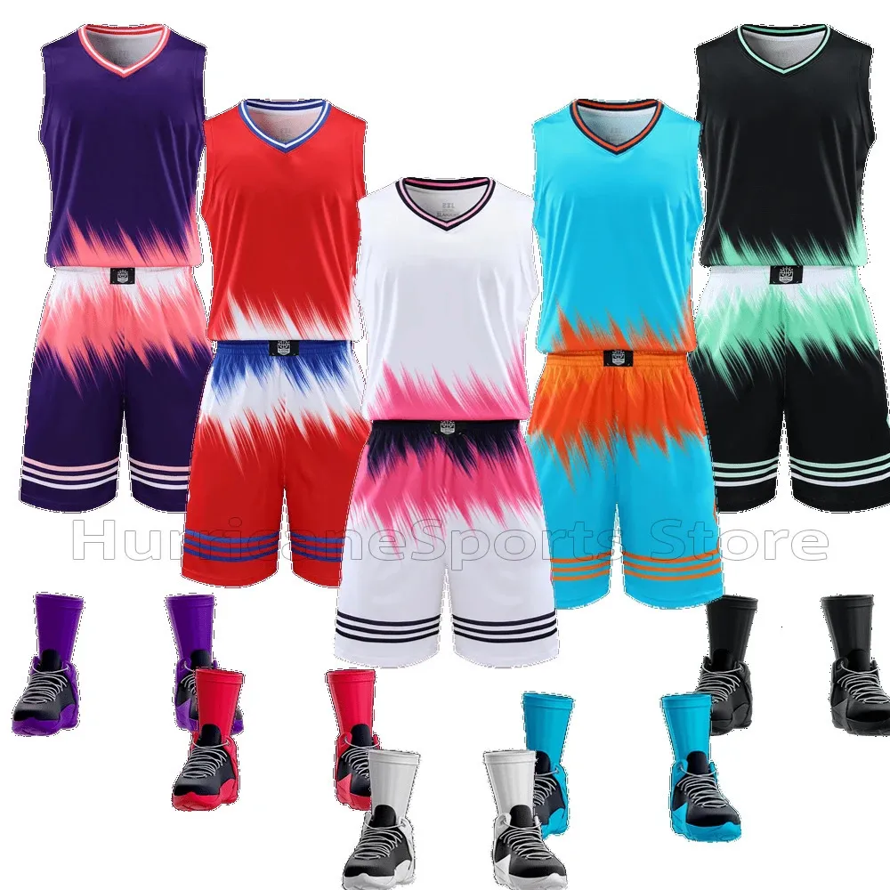 Anpassade män Kids Women Basketball Training Jersey Set Blank College Boys Girls Suits Uniforms 240325
