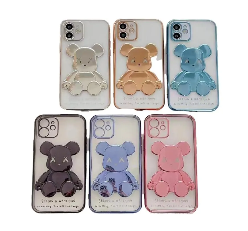 För iPhone 13 12 11 Pro XS Max X Xr 8 7 Plus Telefonfodral Platerad Bear Doll Cartoon Söt mobiltelefon Mobilskyddsskyddet Lysande 7398517