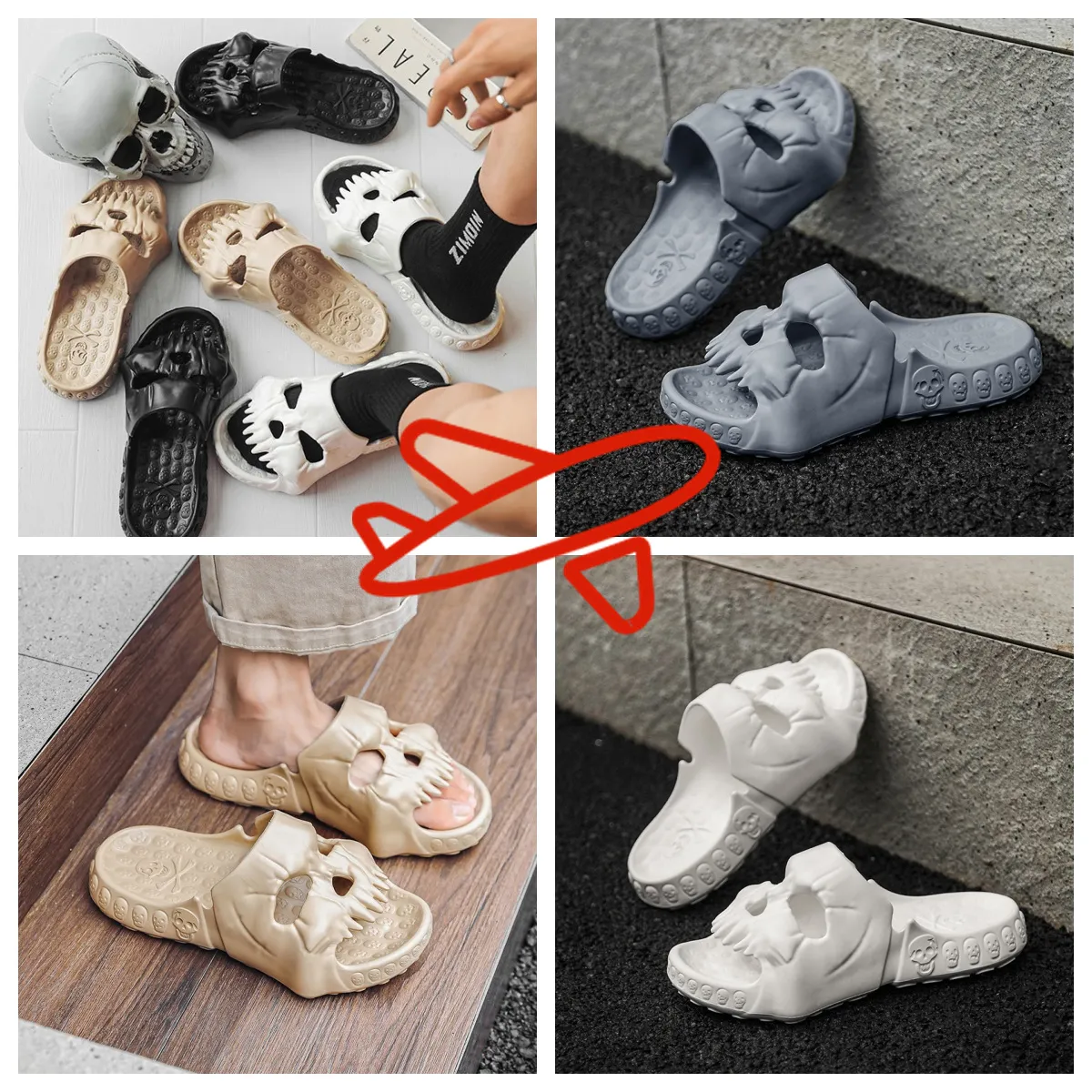 GAI-Schuhe, Baumwollgefühl, dicke Sohlen, Herren-Sandalen, modisch, Skelett, Totenkopf-Designer, personalisierbar, großformatig, Punk, belüften, cooler Junge, Meeresstrand