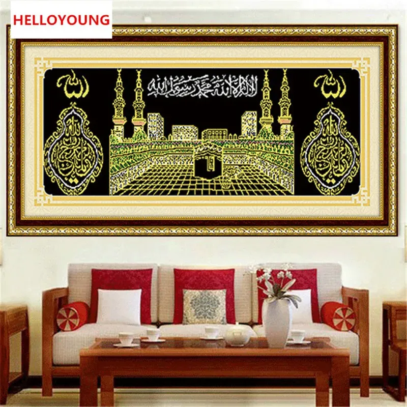 Stitch YGS080 DIY 5D diamants broderie Islam musulman sainte Kaaba mosquée ronde diamant peinture point de croix Kits diamant mosaïque décor