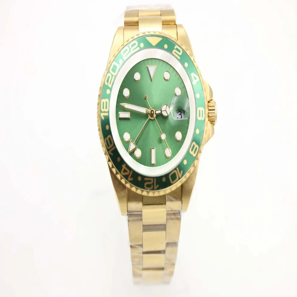 Relógio mecânico masculino 116710 negócios casual moderno ouro caixa de aço inoxidável verde anel lateral dial 4 pinos calendar242p