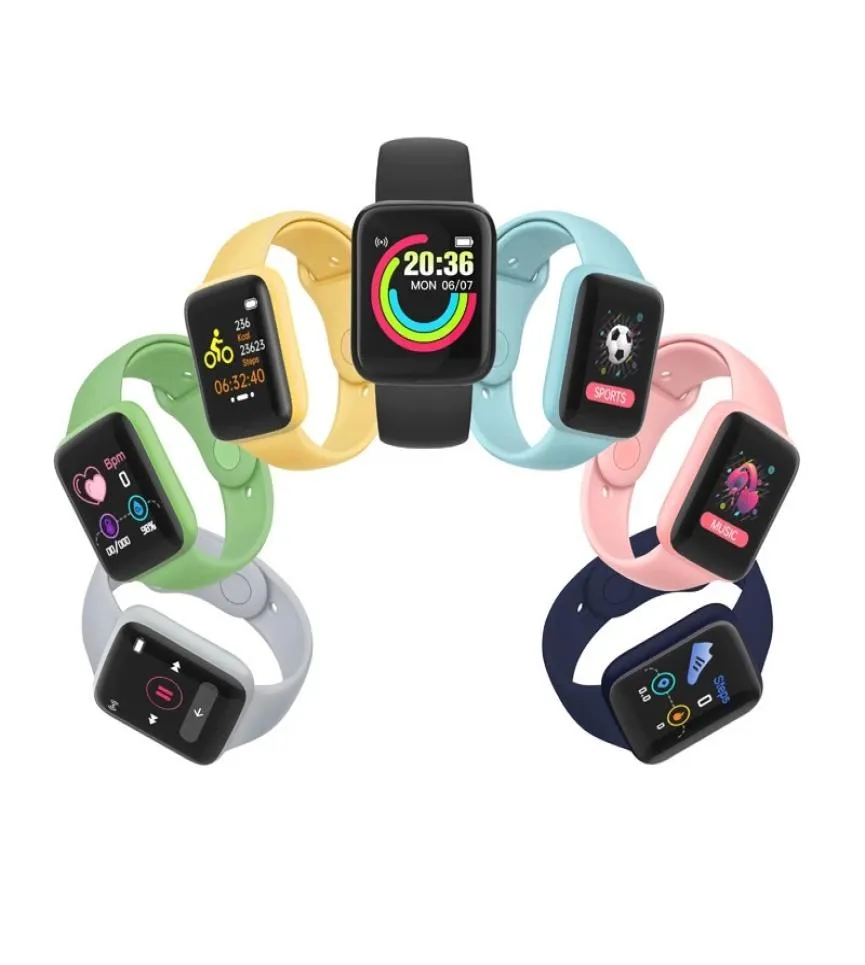 D20 Pro Smart Watch Bluetooth fitness tracker sport hjärtfrekvens Monitor blodtäta kvinnor Färgarmband Y68 för Android IOS2716295