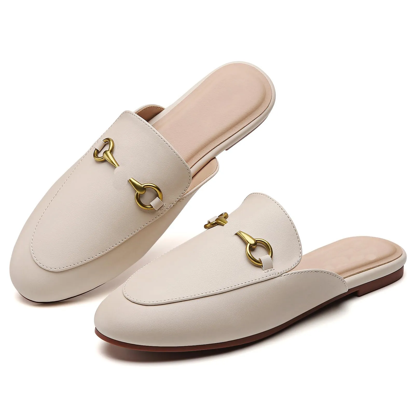 Buckle Mules for Women Round Toe Backless Flat Mules Slides Mules Shoes Ladies Slip-on Loafers Tidal current element More comfortable walking