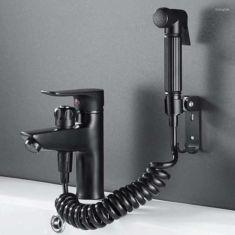 Rubinetti per lavandino del bagno Rubinetto per lavabo in ottone Miscelatore monocomando nero con soffione e acqua fredda