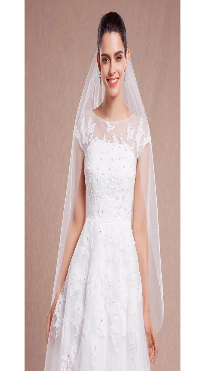Bridal Veils Lan Ting Bride OneTier Cut Edge Wedding Veil Headpies z 53 aplikacjami perłowymi 4724 w 120 cm Tiulle4937180