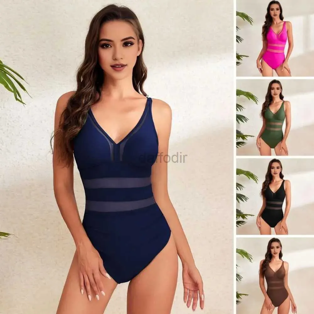 Women's Swimwear S-shaped swimsuit fashionable womens mesh patchwork integrated swimsuit deep V-neck beach suit abdominal control high S-shaped waist 24326