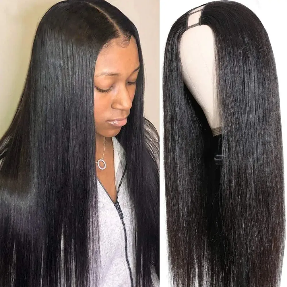 U Part Straight Human Hair Wigs Brazilian Hair No Leave Out Glueless Natural Color V Part Straight Human Hair Wigs for Women