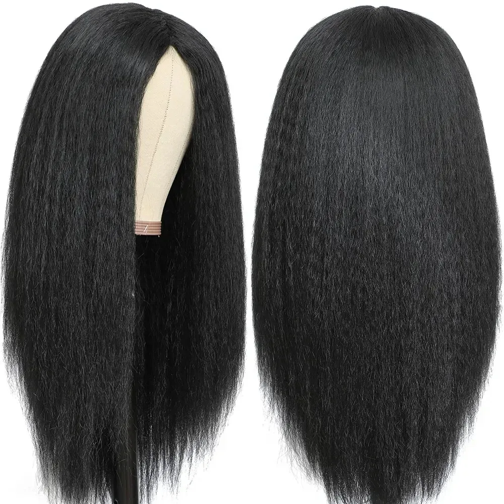 Glueless Long Kinky Straight Wigs for Women Middle Part Wigs 10-30 Inch Yaki Straight Wigs Synthetic Hair Daily Party Wigs