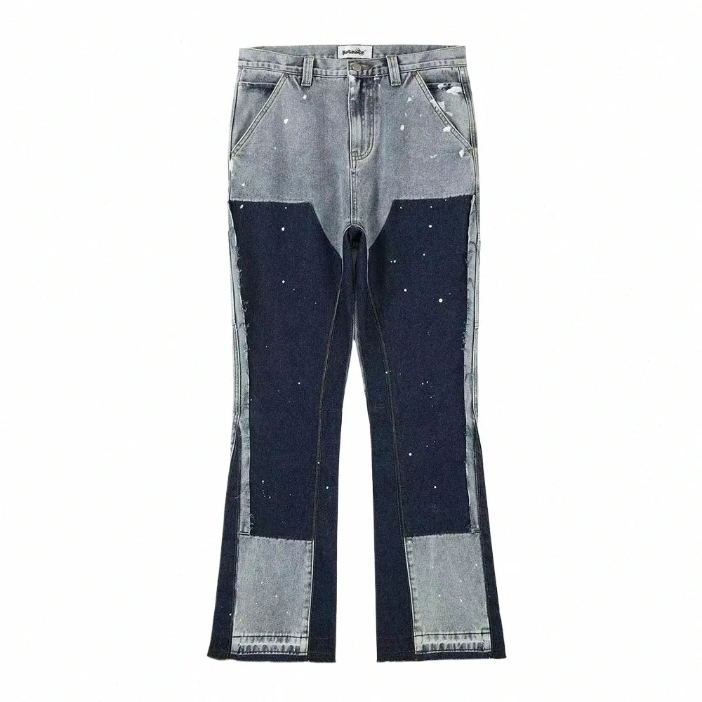 High Street Gesplitste Gespikkelde Inkt Micro Flare Broek voor Mannen Cleanfit Casual Wed Baggy Straight Denim Broek Y2K Jeans Y0mG #