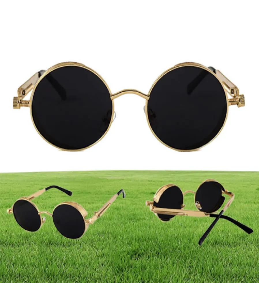 Haute qualité UV400 gothique Steampunk hommes lunettes de soleil revêtement miroir lunettes de soleil rond cercle lunettes de soleil rétro Vintage Gafas Mascu2888342
