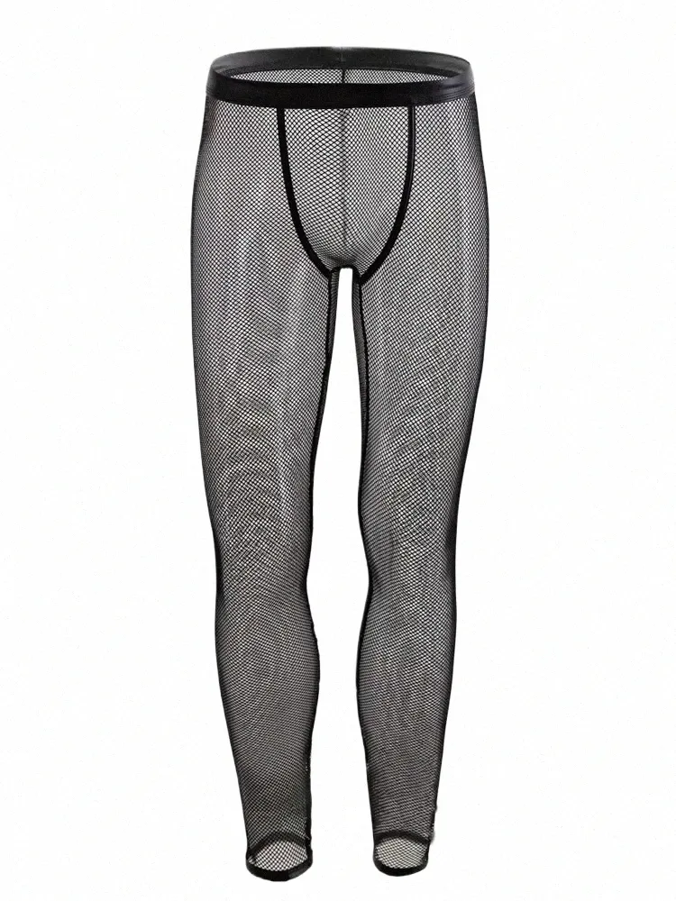 mesh Hollow Out Men's Pants Exotic Transparent Leggings Man Clothing Sexy Tights Sheer Pants Lingerie Night New In Now Sleepwear s6p7#