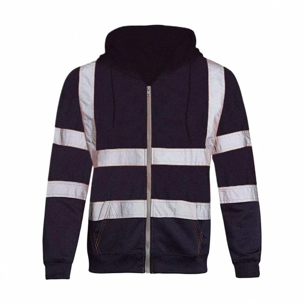 Yansıtıcı Hoodie Yansıtıcı Strip Dış mekan iş güvenliği için çekiliş kapanışlı erkek kapüşonlu ceket soğuk geçirmez W83L#