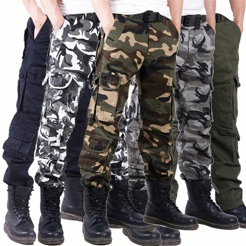 Camoue Cargo Pants Mężczyźni multi kieszeni Białe czarne wojskowe spodażne spodnie taktyczne mężczyźni spodnie Sprężynowe ubrania K6wd#