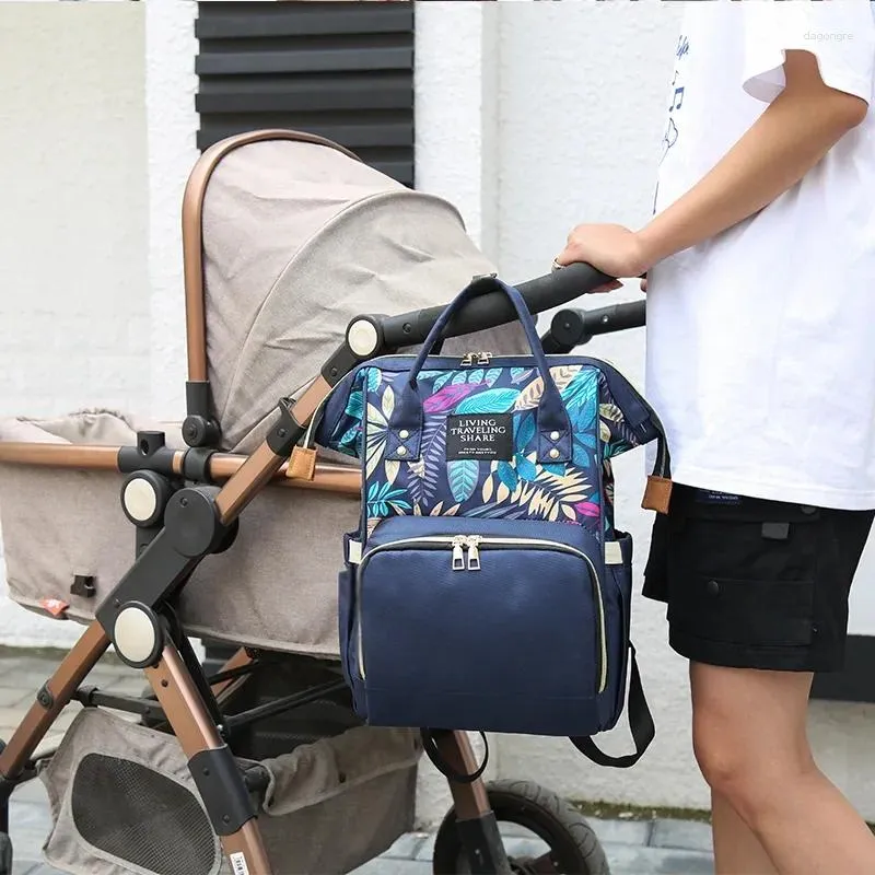 Ryggsäck multifunktionell kvinnors väska nylon färgglada blad mamma stor kapacitet mamma anpassad mor och baby