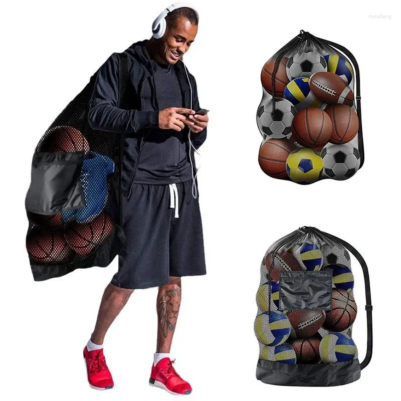 Aufbewahrungstaschen, große Netztasche zum Aufbewahren von Basketball, Fußball, Volleyball, verstellbarer Kordelzug, Schulterball, Sporttrainingsausrüstung