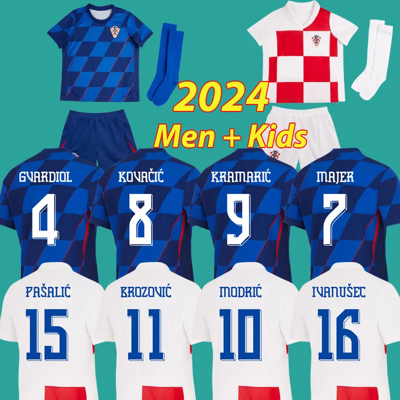 2024 Kroatië Voetbalshirts MODRIC 24 25 MAJER Croatie 2023 GVARDIOL KOVACIC PASALIC Thuisshirts Fans versie Retro 1997 1998 Croacia Voetbal Heren Dames Kinderen Kits
