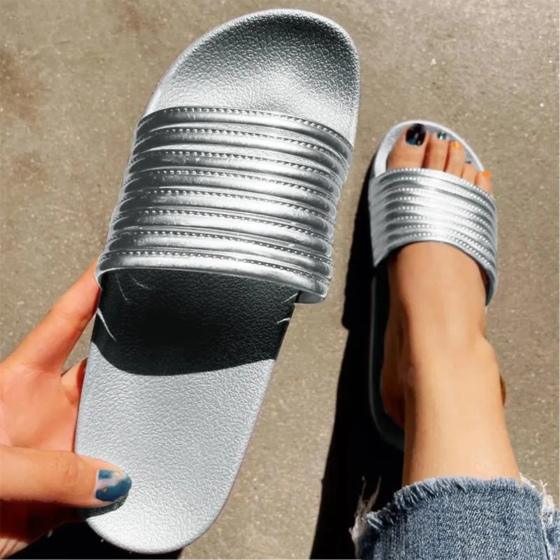 Slippers Women Shoes Flat Beach Fashion Shiny Flash Diamond Sandals