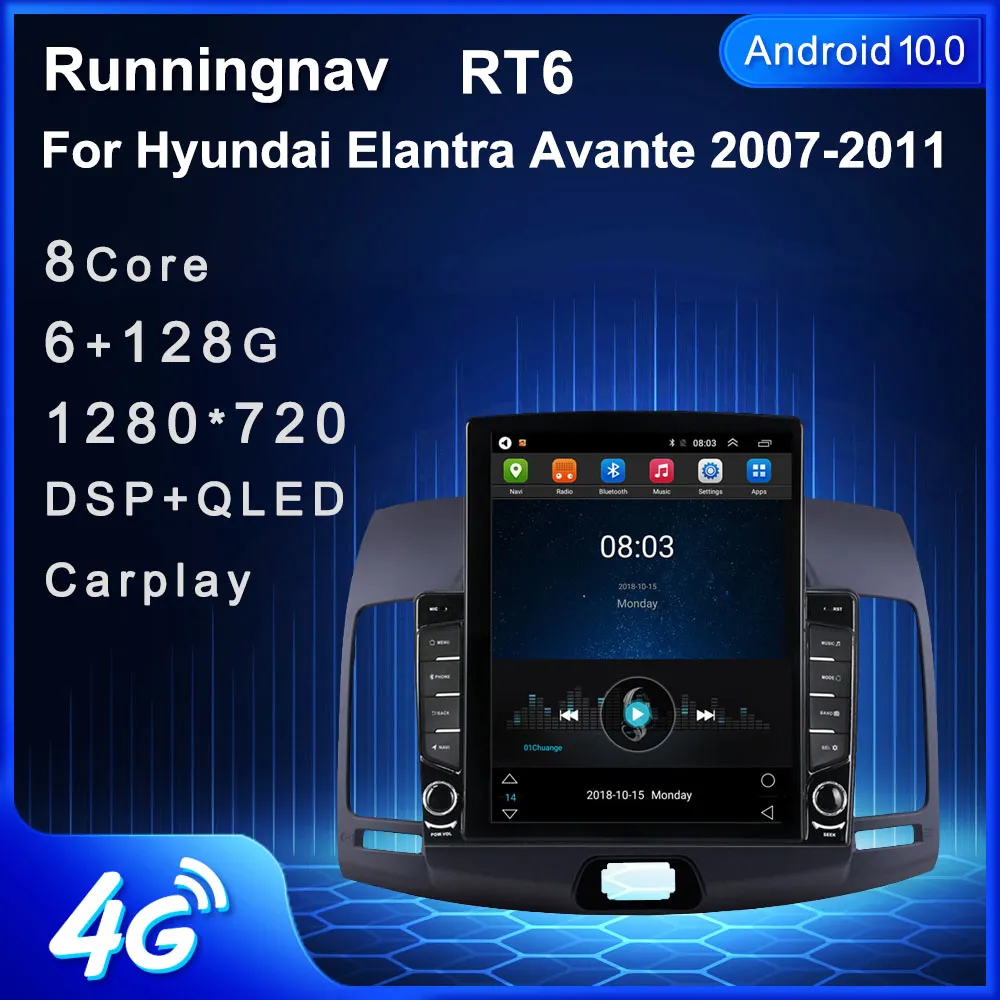9.7 "Ny Android för Hyundai Elantra Avante 2007-2011 Tesla Type Car DVD Radio Multimedia Video Player Navigation GPS RDS No DVD CarPlay Android Auto Auto