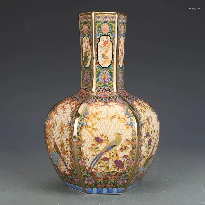 Vaser keramikprydnader yongzheng emalj färgad himmel globe vas antik porslin veranda torr blomma
