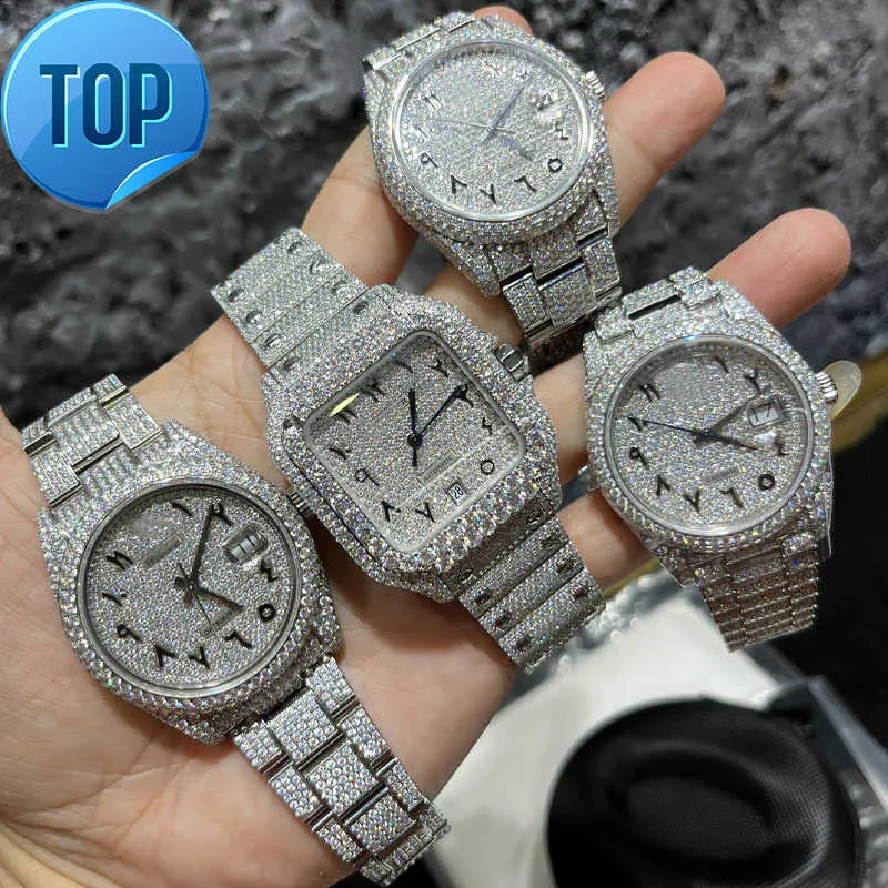 Relógio Hip Hop Iced Out VVS Moissanite Relógio de pulso mecânico congelado relógio moissanite