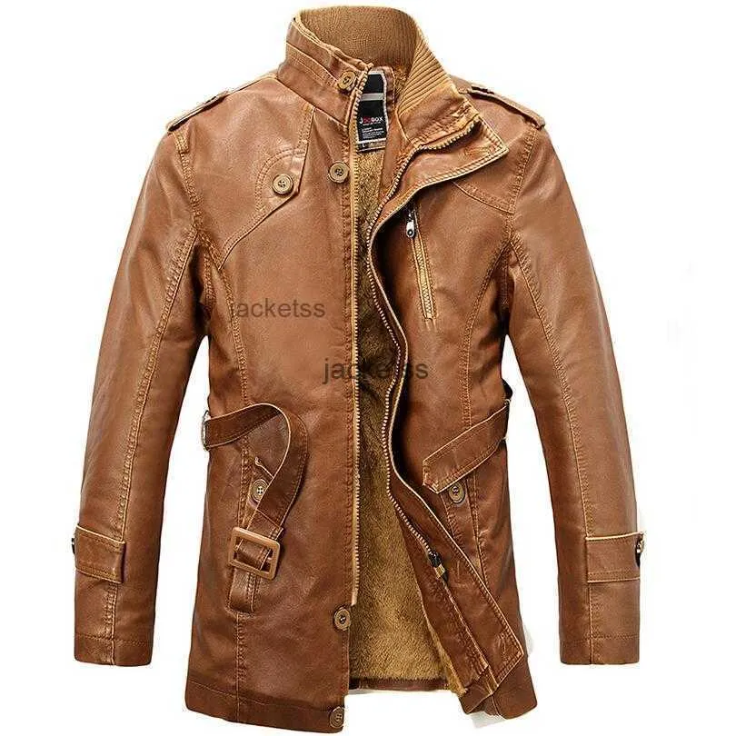 Partihandel- pu läderjacka män lång ull stativ krage rockar mens lädermotocykeljackor outwear trench parka jaqueta de couro