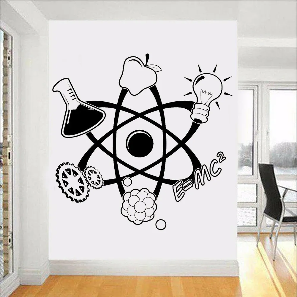 Autocollants Science Atom Stickers muraux citations enseignant école salle de classe drôle éducation autocollant mural vinyle Art maison chambre décor papier peint C380