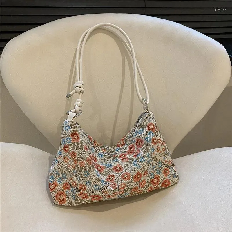 Sacos de ombro retro jacquard impressão axilas saco grande capacidade elegante casual lona feminina simples versátil bolsa