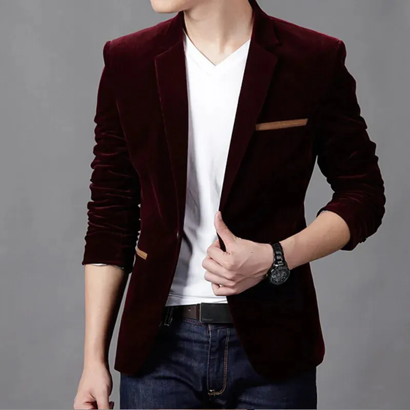 Primavera nova jaqueta de veludo de manga comprida masculina 2024 negócios casual fino ajuste terno jaqueta masculina 240326