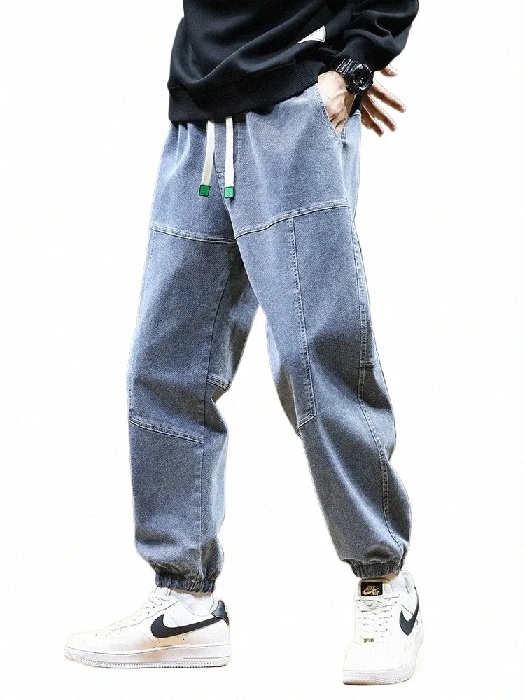 Men's Drawstring Denim Joggers: Stretchy Cotton Harem Pants, Big Tall  Sizes (M-8XL), Autumn Fashion Jeans