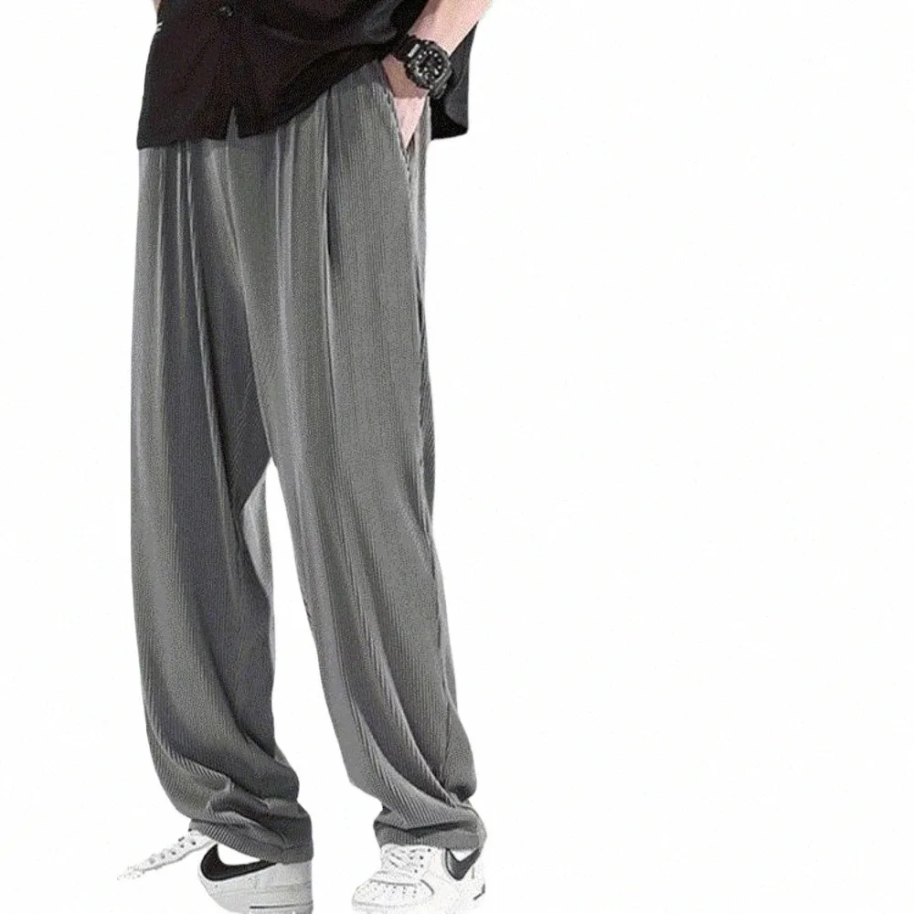 Летние свободные брюки из ледяного шелка для мужчин, широкие повседневные брюки премиум-качества, свободные драпированные брюки P1Rs #