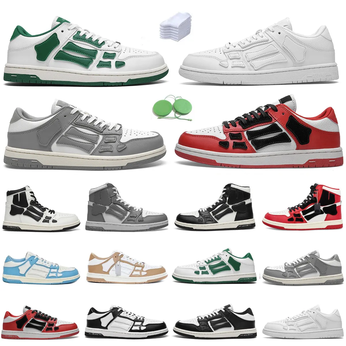 Skel Top Low High Hommes Femmes Casual Chaussures Designer Squelette Plat Sneaker À Lacets Blanc Noir Bleu Vert Rose Rouge Skelet Bones Hommes Baskets Plateforme Baskets De Sport