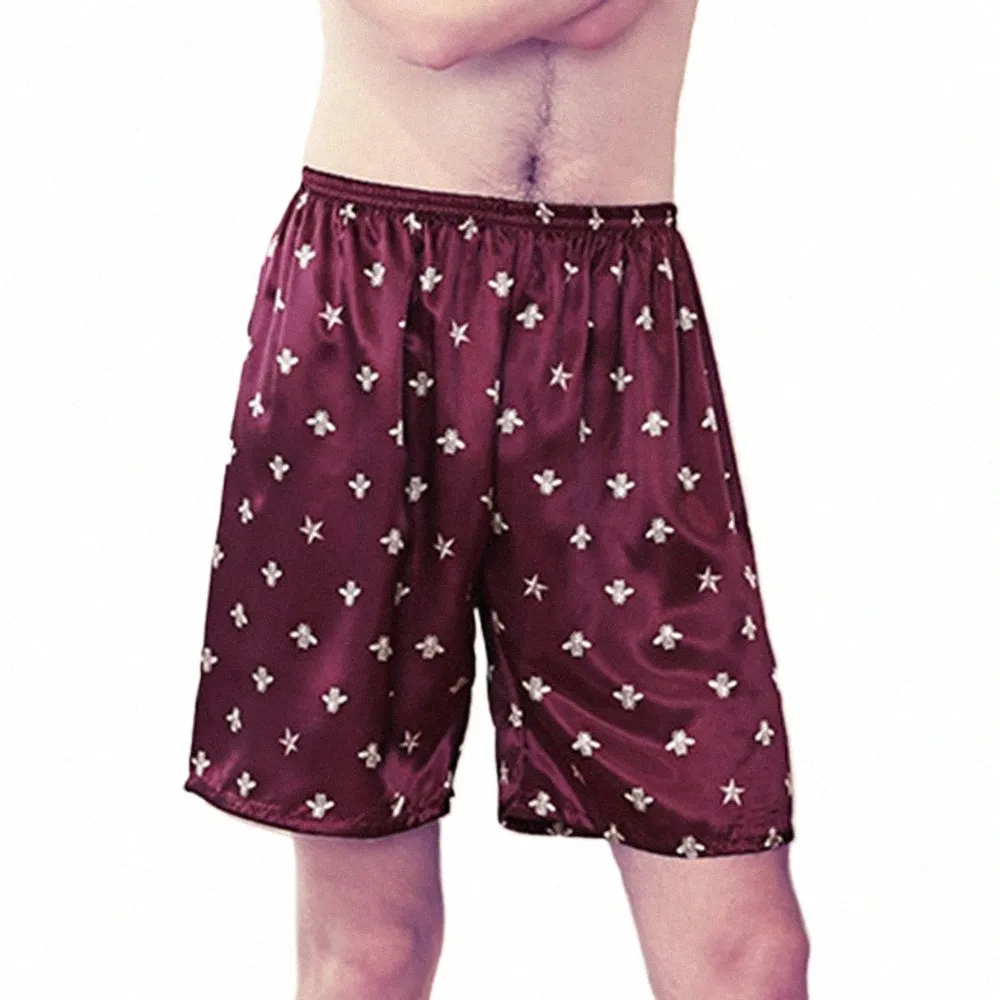 Pijamas shorts de roupas de noite de seda cetim roupas íntimas masculinas respiráveis pijamas de sono sono inferior emulati seda u9tj#