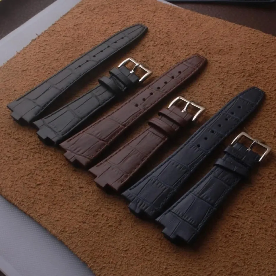 Uhrenarmbänder Langlebiges schwarzes, blaues, braunes Echtlederarmband 25 mm konvexer Mund 9 mm Kalbslederarmband für VC Overseas 7700 V 110A-B12236O