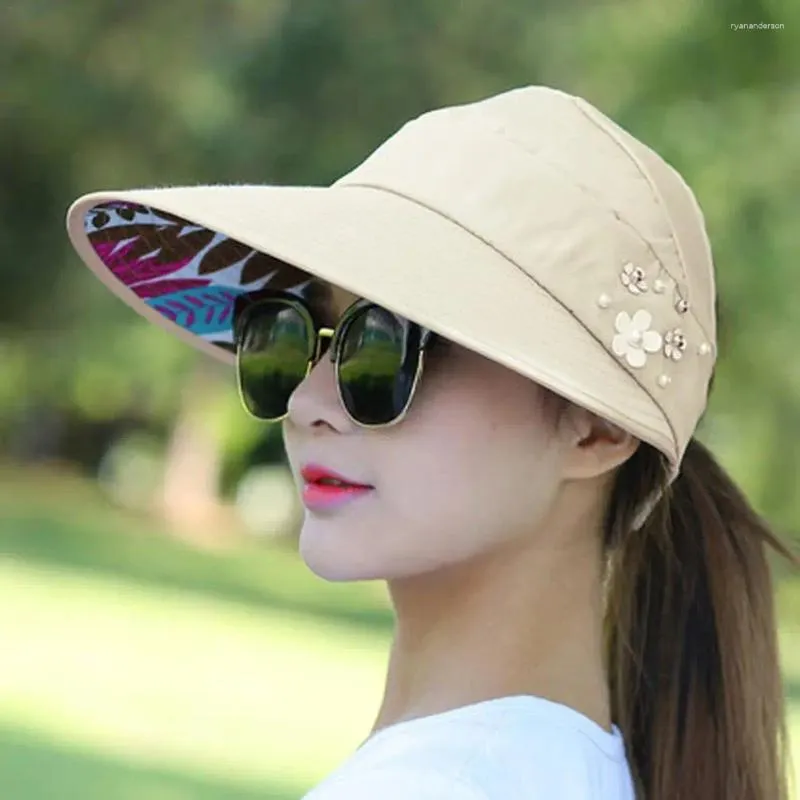 Breda brim hattar kvinna damer mössa sommarlovet vikbar uv skydd sol visir hatt utomhus casual baseball