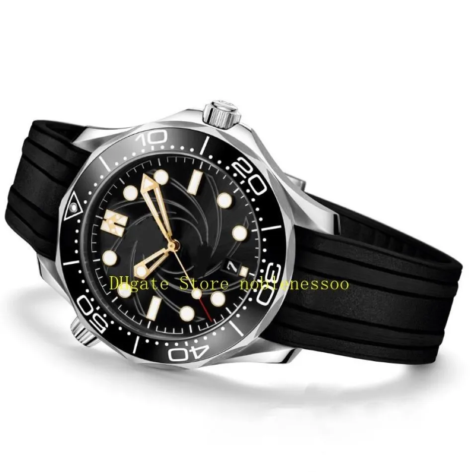 NY MODEL MENS AUTOMATISK WATCH HERS 007 Black Dial 300mm Limited Edition Rubber Strap Men Watches Mechanical Wristwatche272C