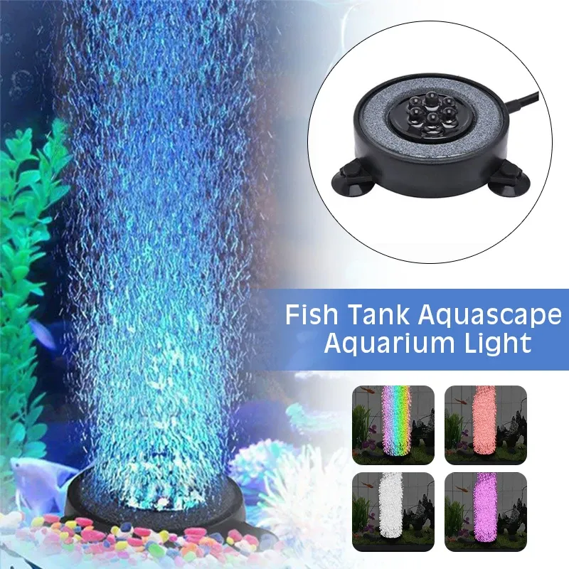 Lightings LED Aquarium Air Bubble Light Fish Tank Air Bubble Stone Disk For Fish Tank Aquarium Making Oxygen Light Color Changing